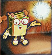 cartoon professor, book and star drawing