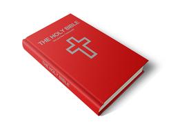 photo of a red holy bible on a white background