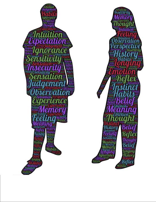 silhouettes of people with inscriptions in psychology