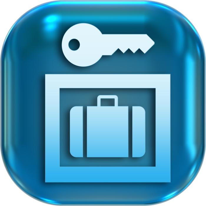 luggage icons on blue button