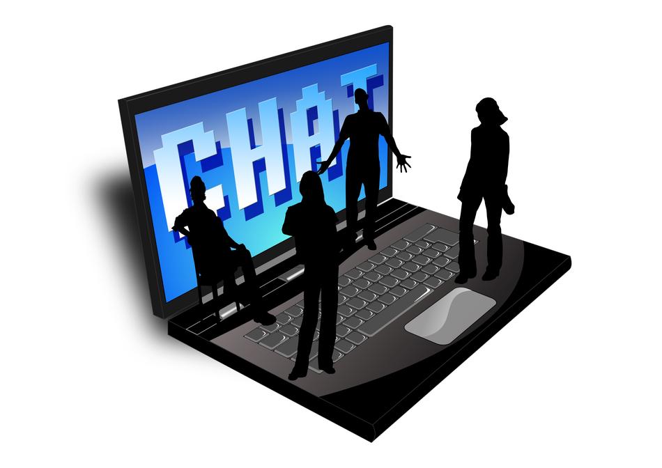 laptop, chat, people silhouettes