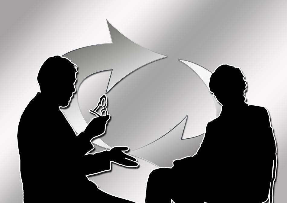 Silhouettes of the people, at grey background with the arrows in circulation, clipart