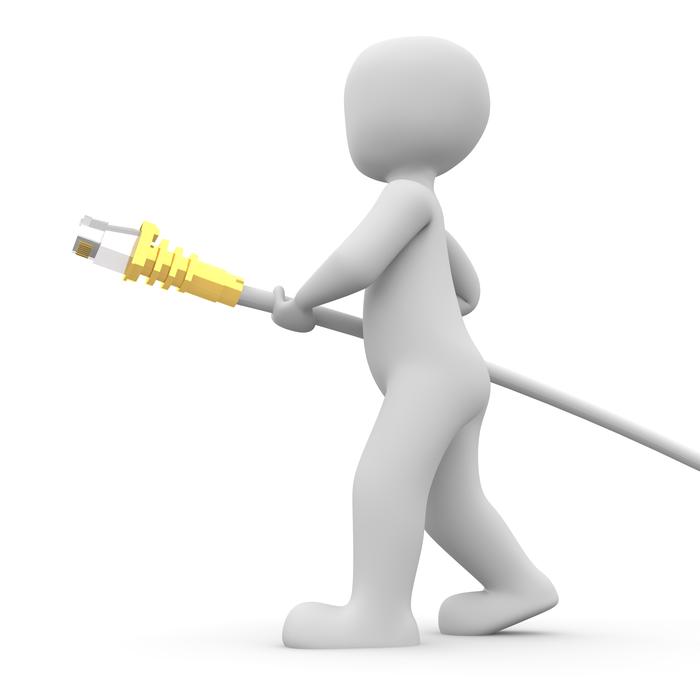 white figure and computer plug