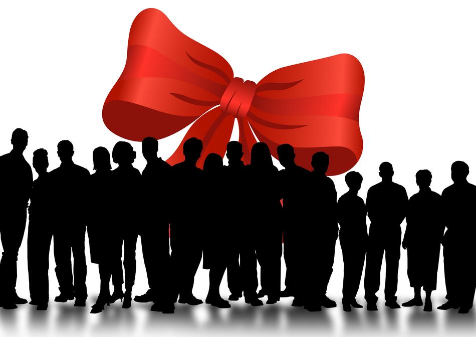 silhouette of people on the background of a red bow