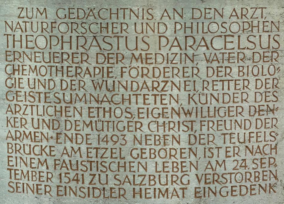 Writing of Paracelsus, on the stone tablet