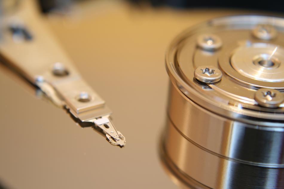 hard drive close up in blurred background