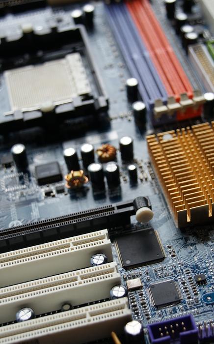 motherboard with transistors and adapters