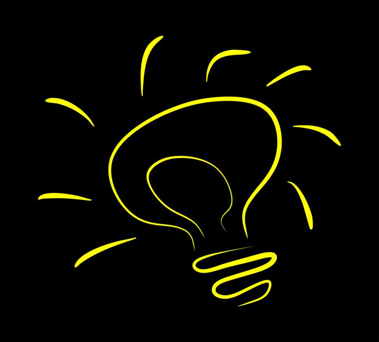 Yellow drawing of the incandescent, at black background, clipart