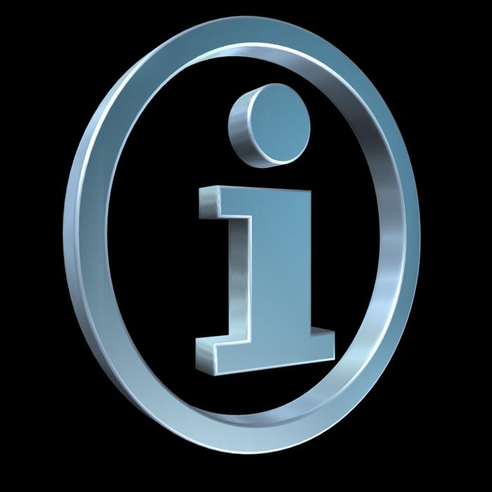 3d 'information' icon, at black background