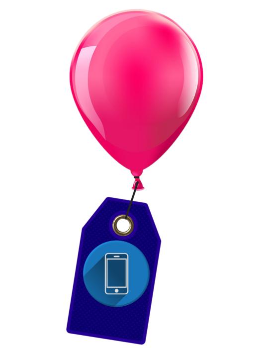 pink balloon and label with smartphone