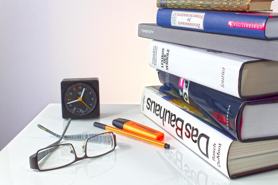 Book Stack Learn and clock