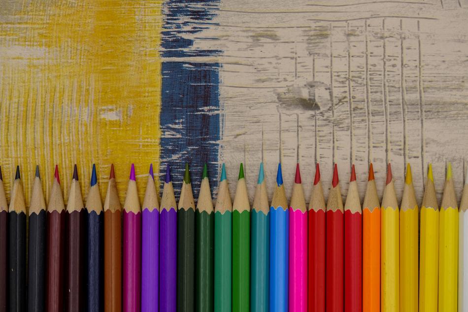 set of colorful pencils on the table