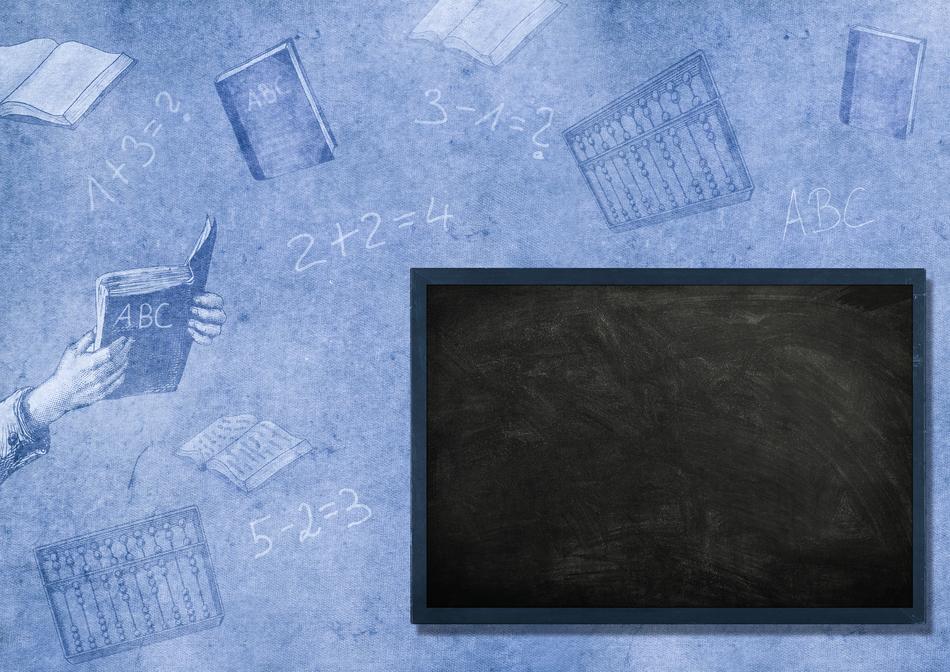 painted blackboard on a background of blue wallpaper