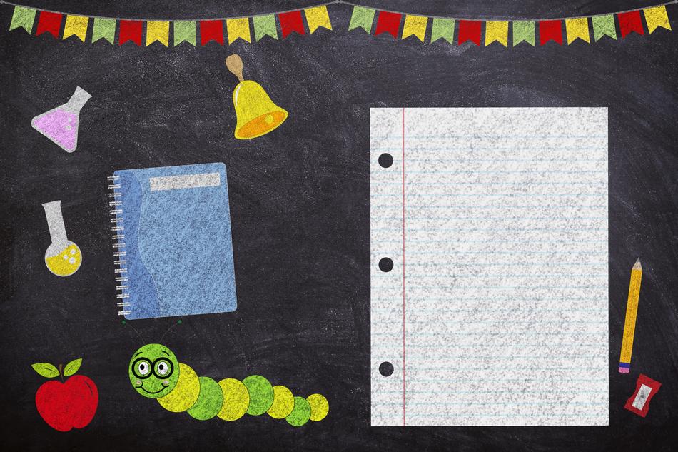 Board papper apple bookworm bell