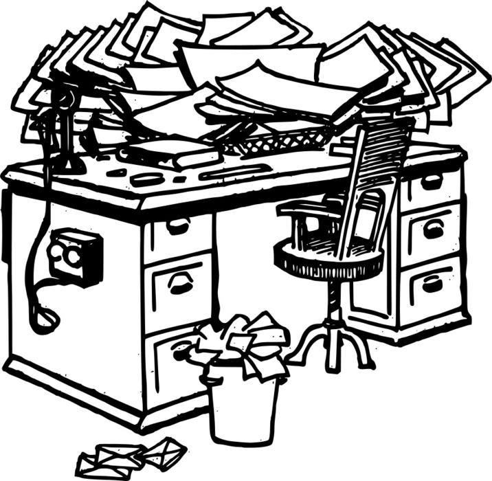 cluttered desk dirty drawing