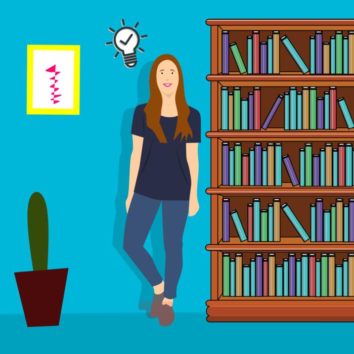 library girl reading happy idea drawing