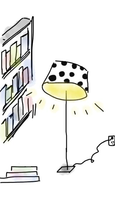 lamp and bookshelf