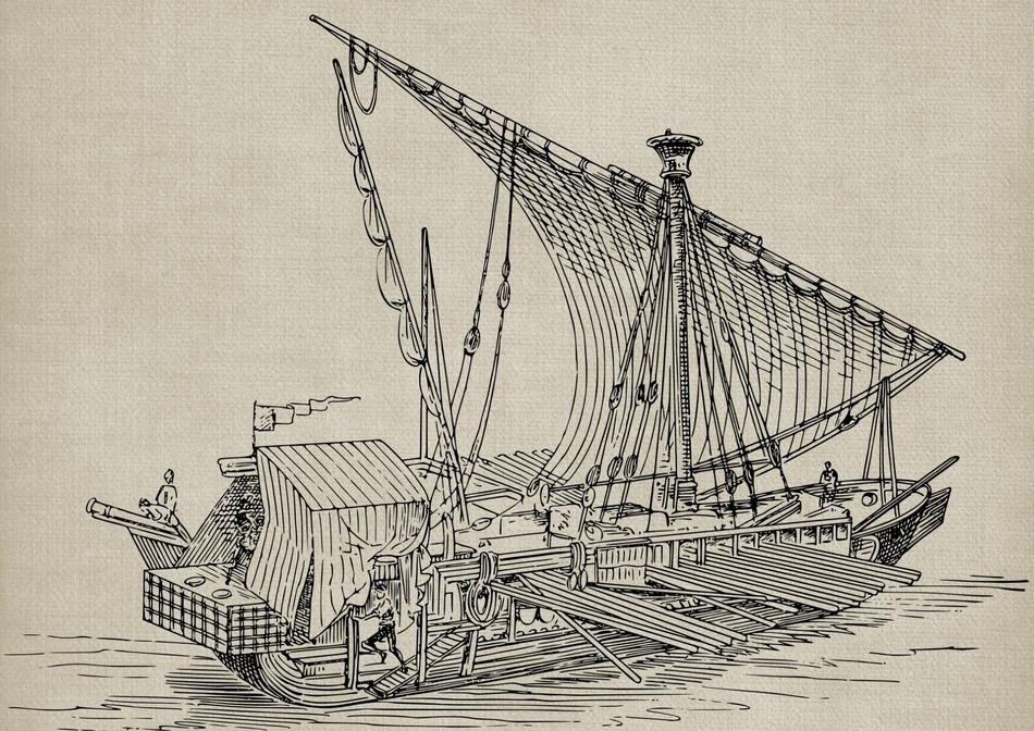 drawn vintage ship in the ocean