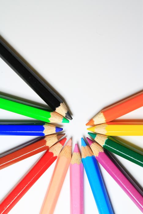 colored pencils with tips in open circle