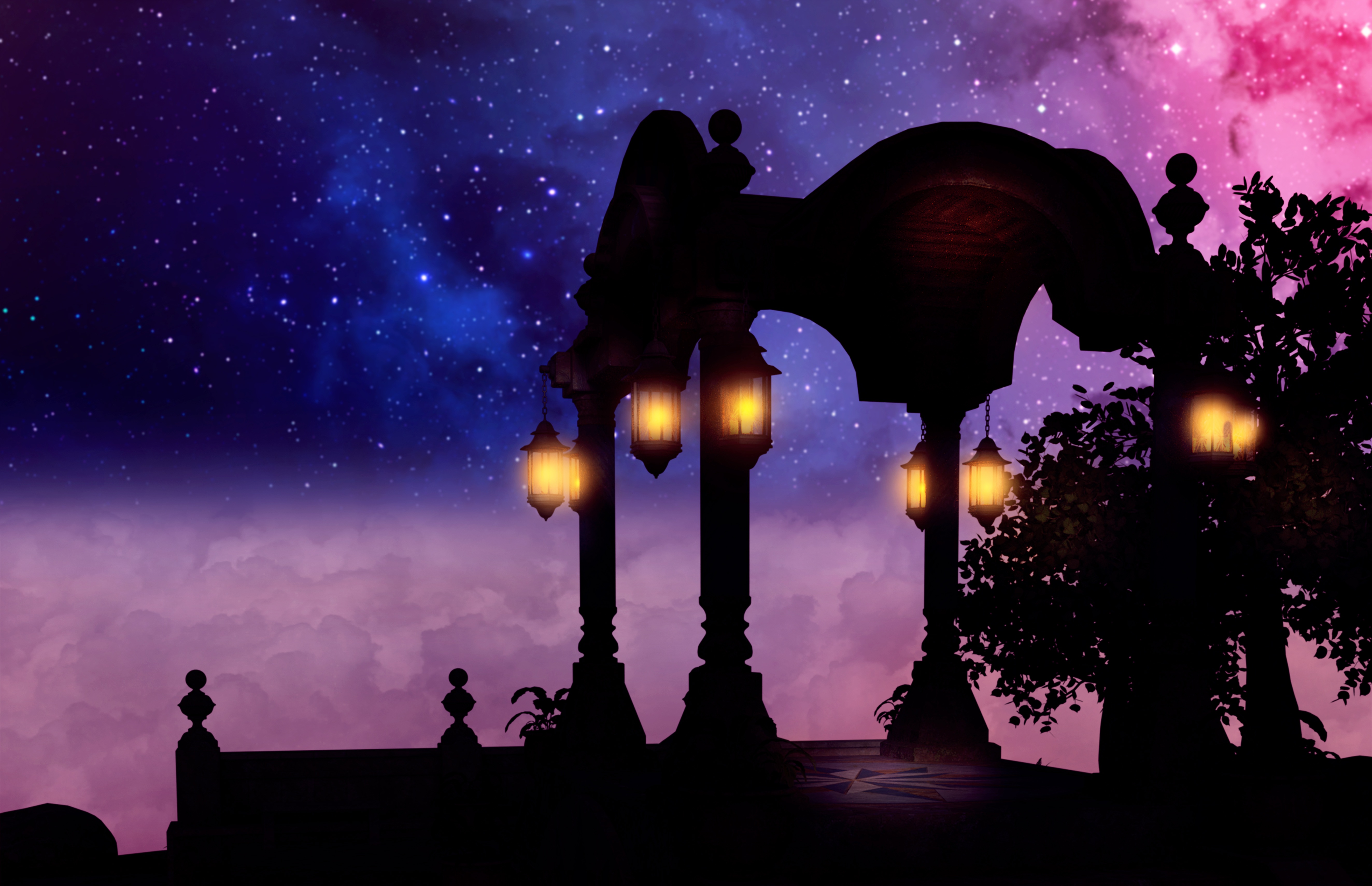 Fantasy Starry Sky Clouds Drawing Free Image