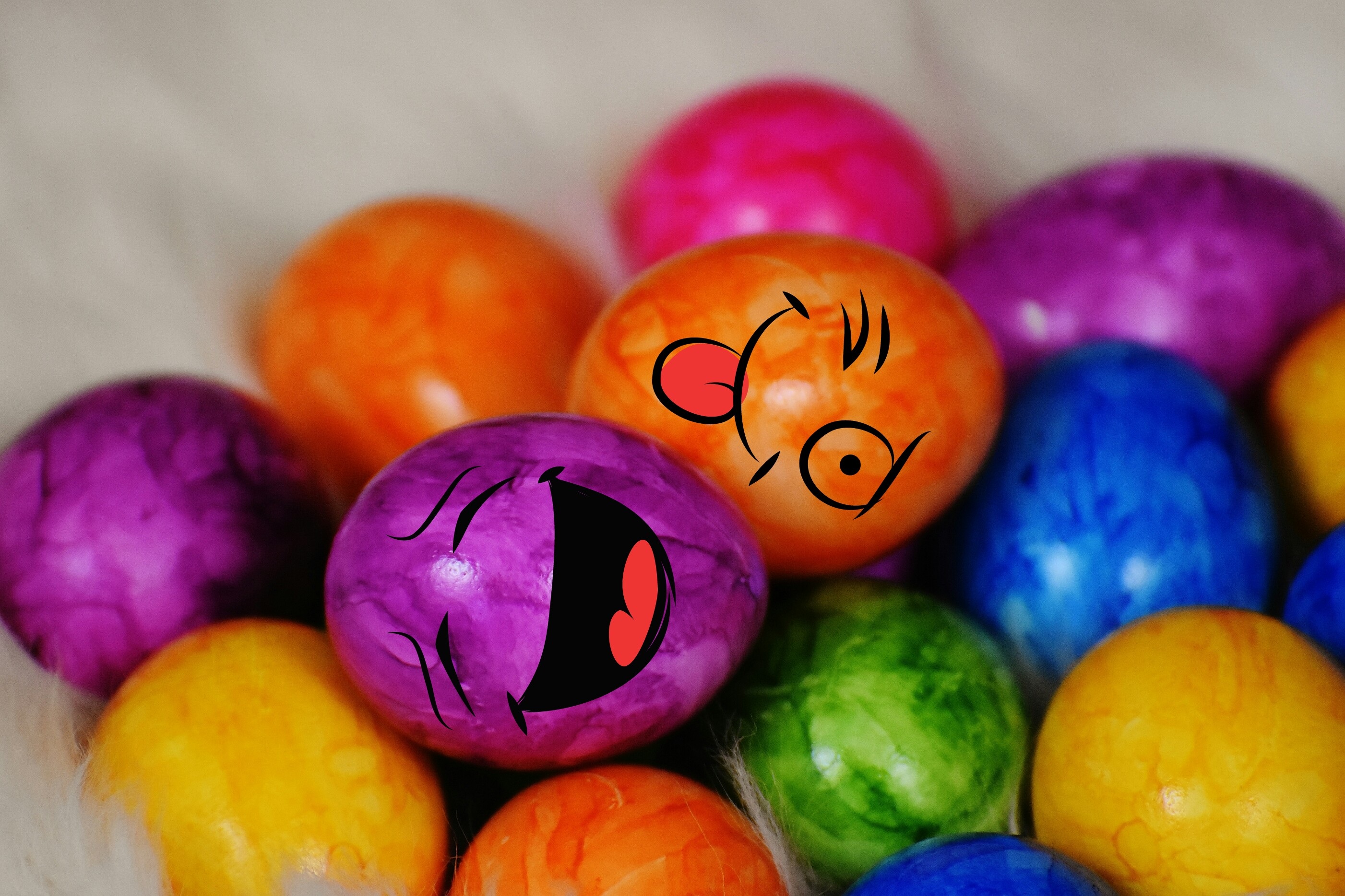 Colored eggs with emoticons free image download