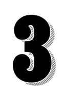 Beautiful, black and white, 3d number "3" at white background, on clipart