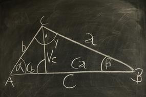 White chalk drawing of Hypotenuse of Euclid, on the blackboard