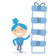 painted girl and a pyramid of gifts