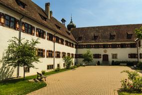 Beautiful monastery, among the green plants in Inzigkofen, Germany