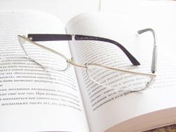 reading glasses on an open book close-up