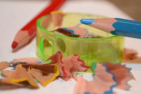 sharpener with colored pencils close up