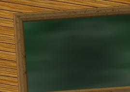 Green board, in the wooden frame, at wooden surface on background, on clipart