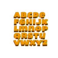 3d, orange letters of the alphabet, at white background, clipart