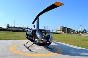 contemporary Helicopter on landing strip at city, usa,Texas, Galveston