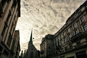 clouds over the historic center of zurich