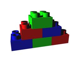 3d model of the construction, made of the colorful Lego blocks, at white background, clipart