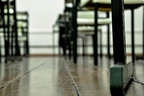 desks in classroom, low angle view