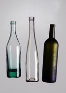 Colorful, glass bottles, at white background