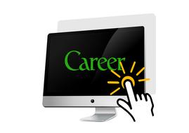 finger touching monitor with career word, drawing