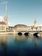 Limmat river and bridge in Zurich, Switzerland