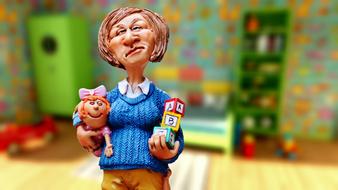 kindergarten nanny figurine on blurred background