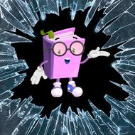 Clipart of the pink professor book with glasses among the broken glass at black background