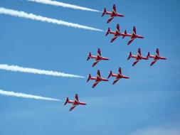 Red Arrows, Royal Air Force Aerobatic Team, nine aircraft at sky