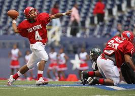 Football Quarterback on the field on a blurred background