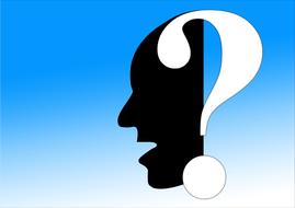 question mark on human head, drawing