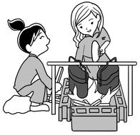 two girls cooking on campfire drawing