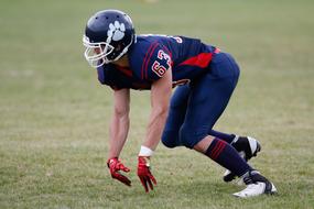 american football player in blue uniform on the field