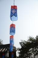 Beautiful, blue and orange angel lanterns in Gyeongbok Palace in Seoul, South Korea