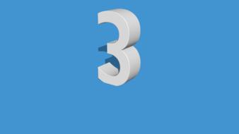 3d, white "3" number, at blue background, with the shadow, clipart