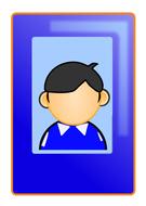 Blue and orange college identity card of a boy, on clipart